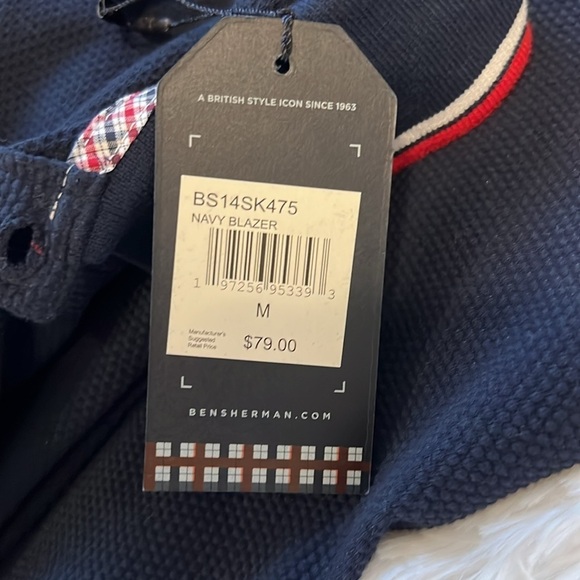 BNWT Ben Sherman Navy Polo Shirt with Red and White Accents Size Medium - Picture 8 of 8